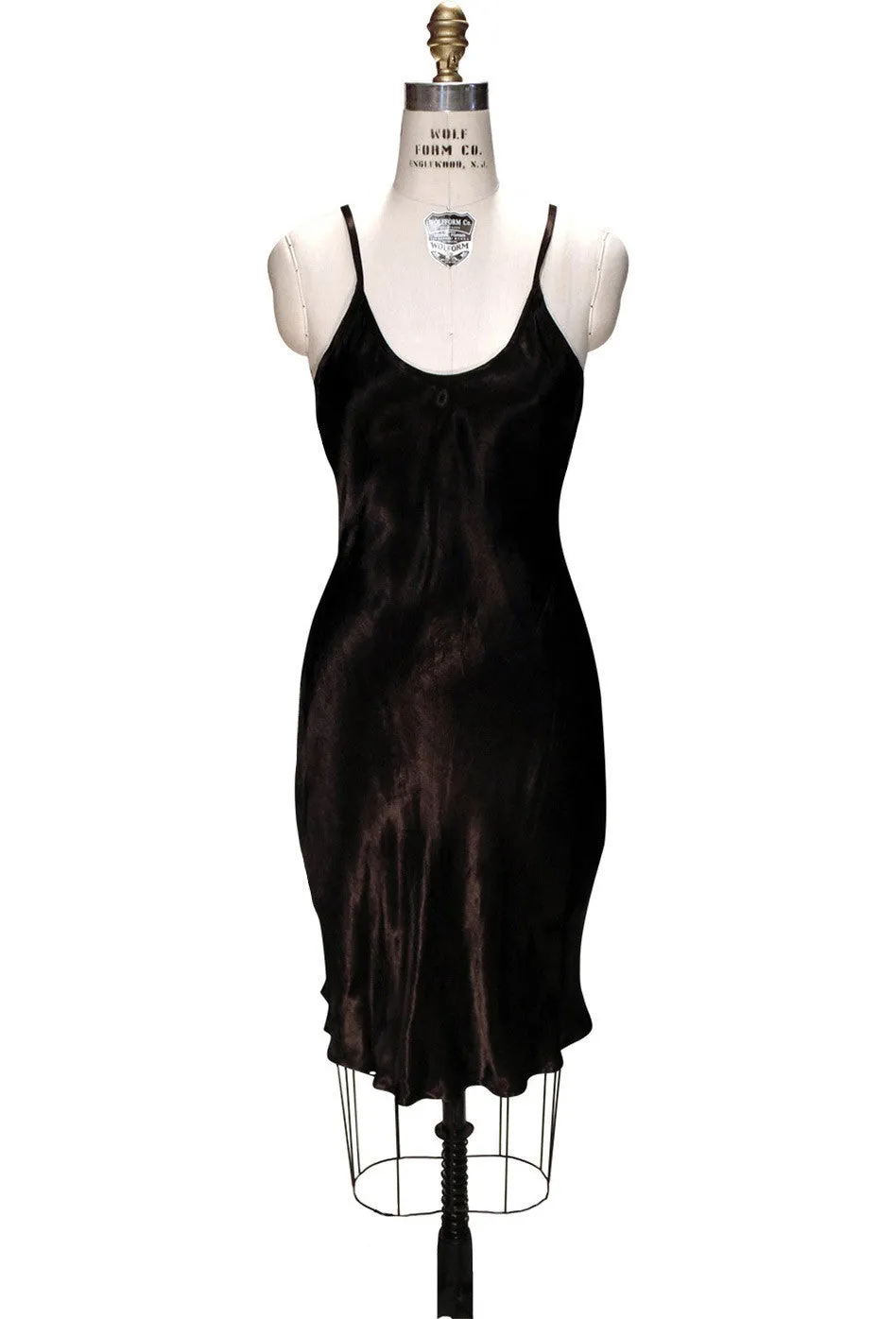 1930's Style Satin Bias Gatsby Glamour Slip Dress - Black
