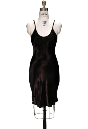 1930's Style Satin Bias Gatsby Glamour Slip Dress - Black