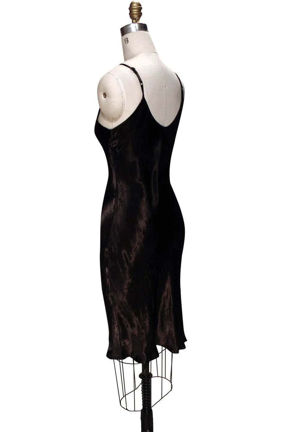 1930's Style Satin Bias Gatsby Glamour Slip Dress - Black