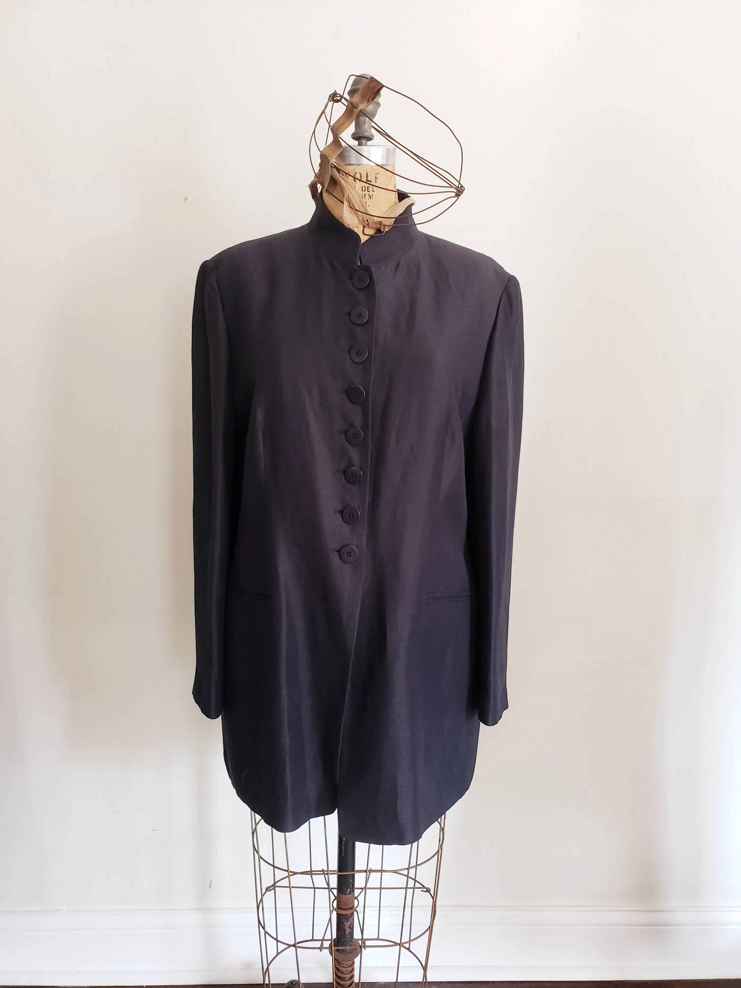 1990s Black Long Blazer Mondi / 90s Button Down Minimalist Hip Length Jacket Designer Large