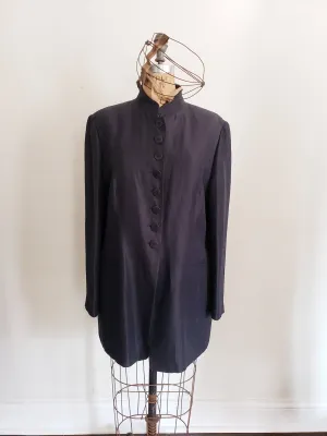 1990s Black Long Blazer Mondi / 90s Button Down Minimalist Hip Length Jacket Designer Large