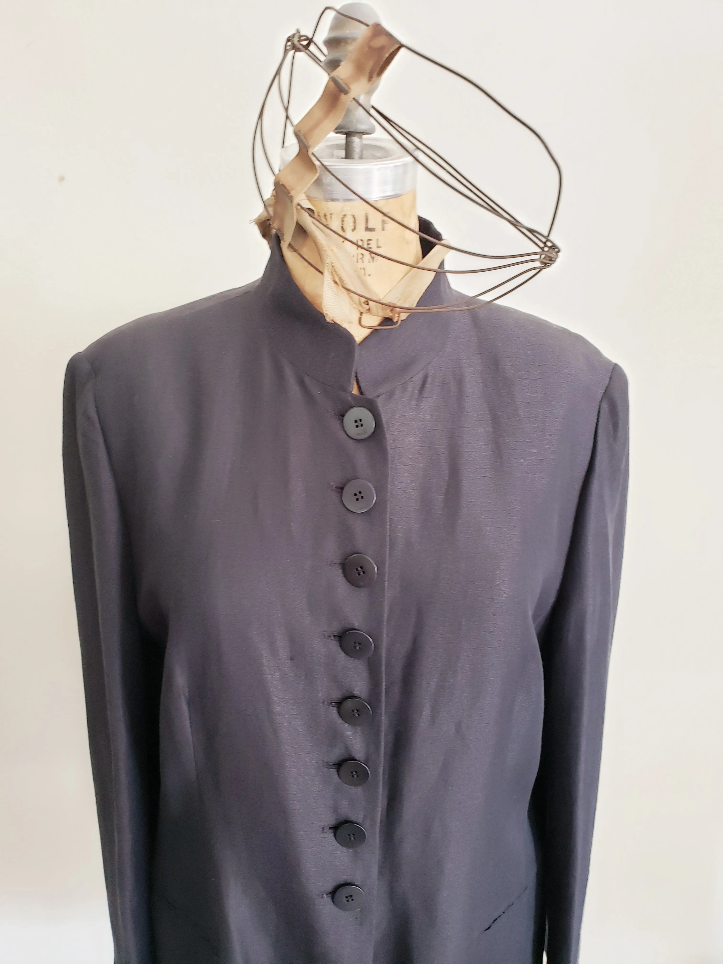 1990s Black Long Blazer Mondi / 90s Button Down Minimalist Hip Length Jacket Designer Large