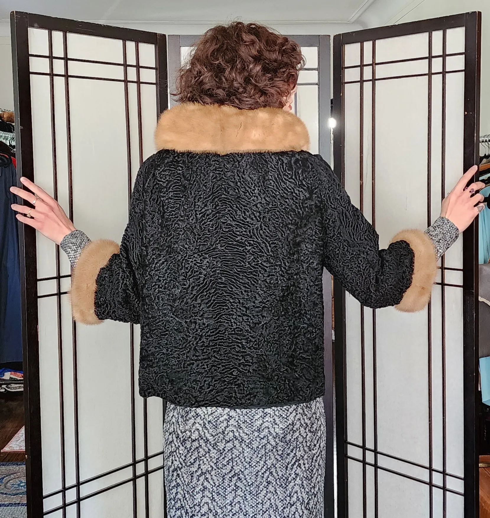50s Persian Wool Jacket w/Fur Mink Collar Evans