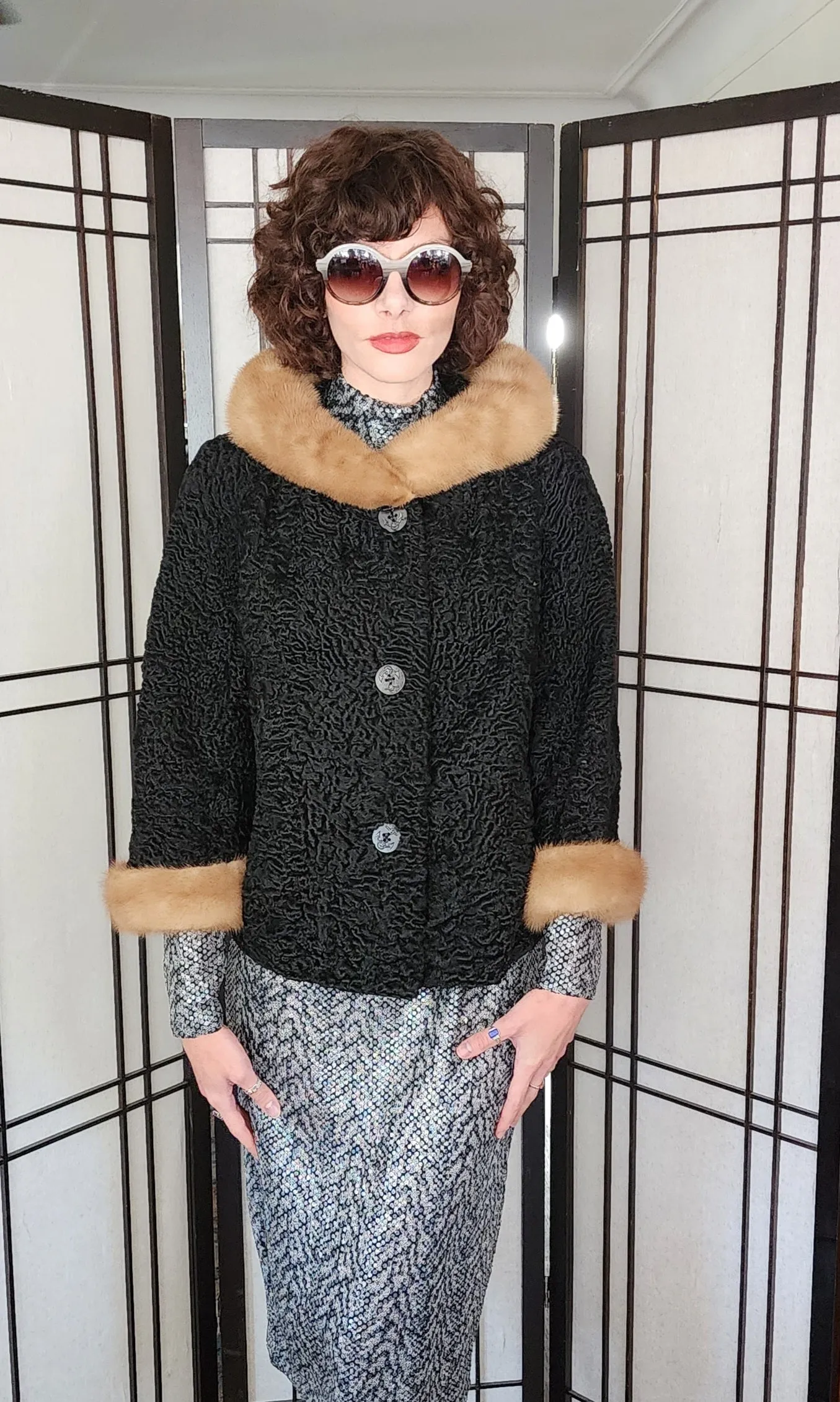 50s Persian Wool Jacket w/Fur Mink Collar Evans