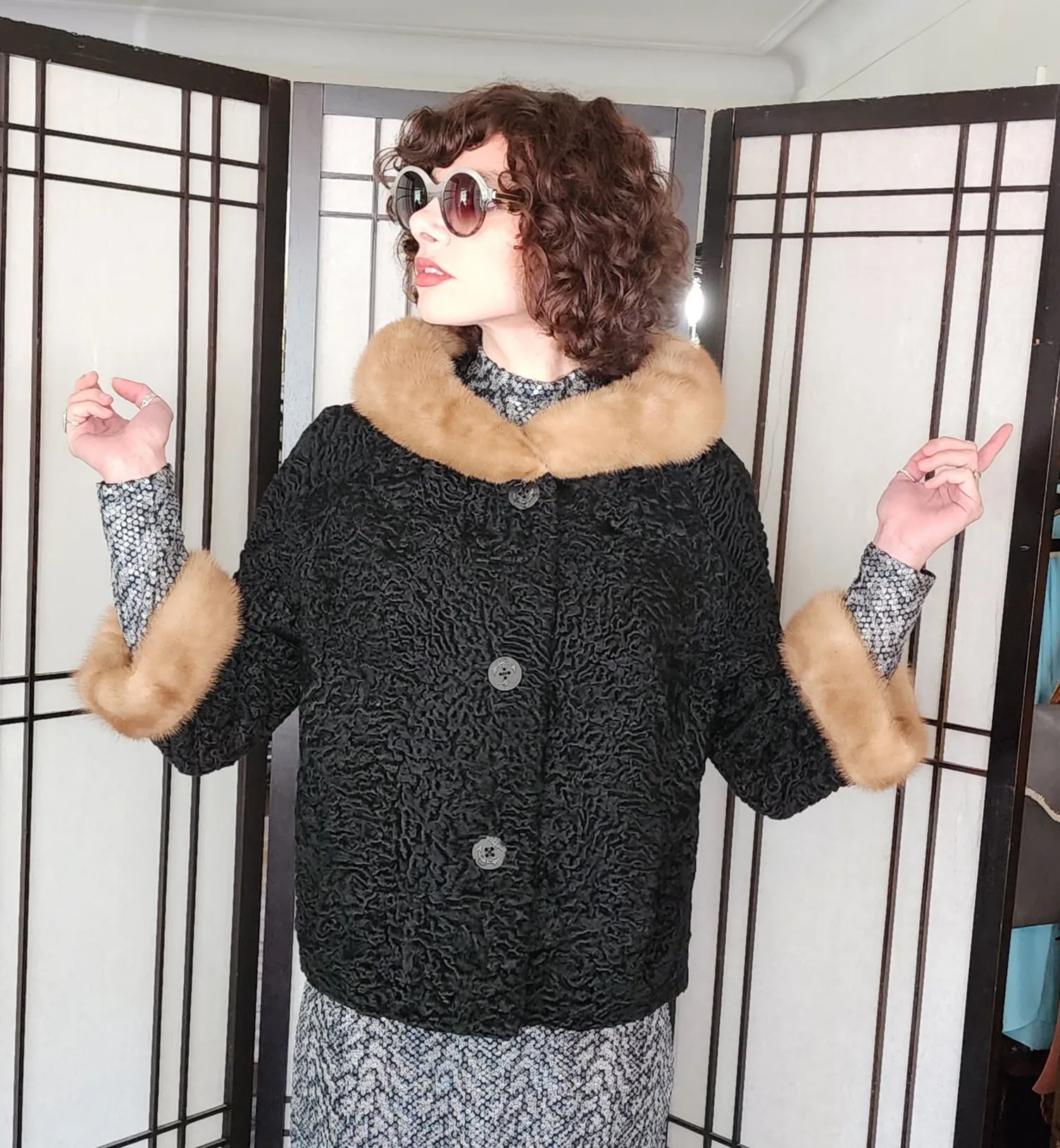 50s Persian Wool Jacket w/Fur Mink Collar Evans
