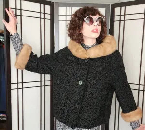 50s Persian Wool Jacket w/Fur Mink Collar Evans