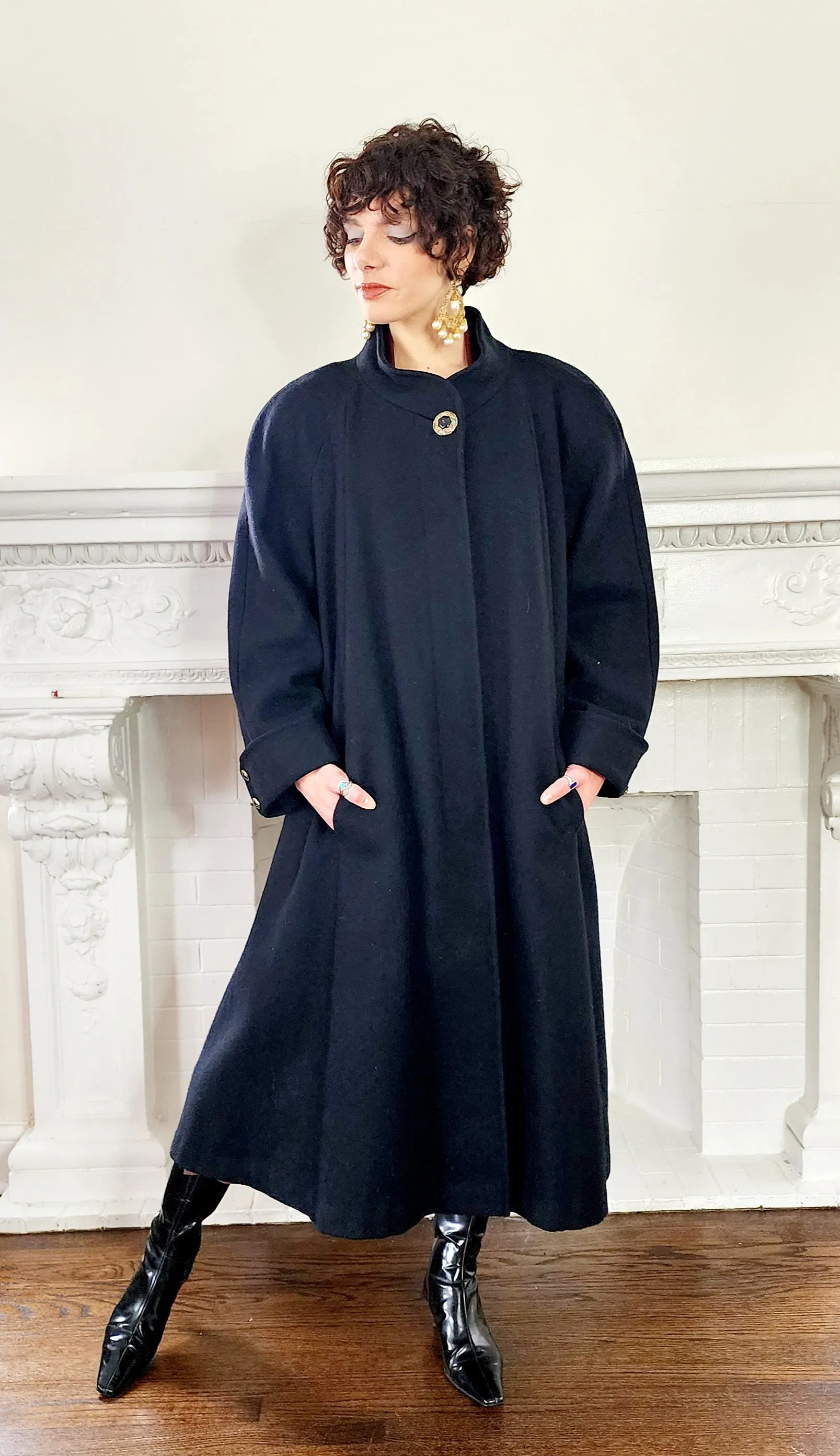 80s Black Wool Swing Coat by Worthington Woman Plus Size XXL