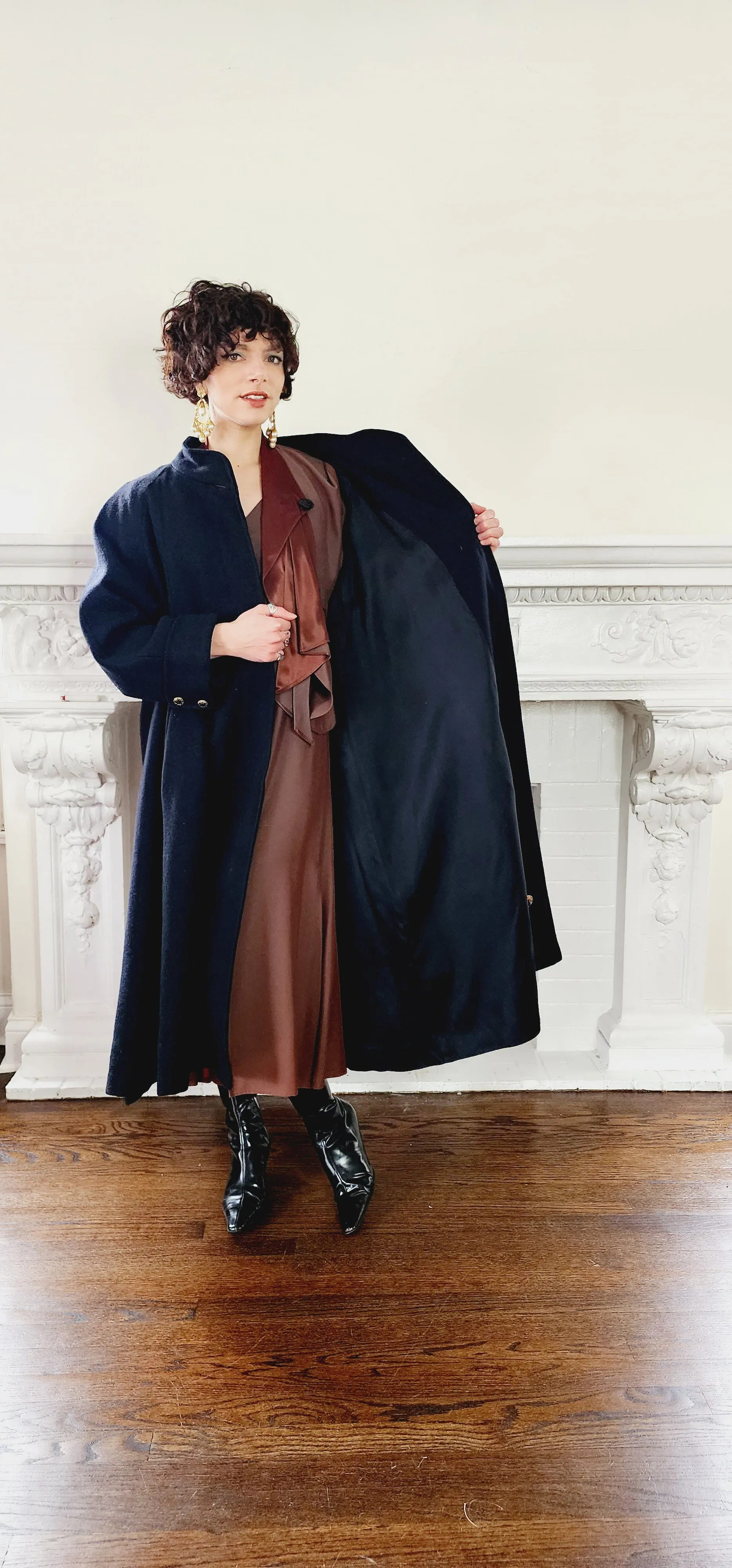 80s Black Wool Swing Coat by Worthington Woman Plus Size XXL