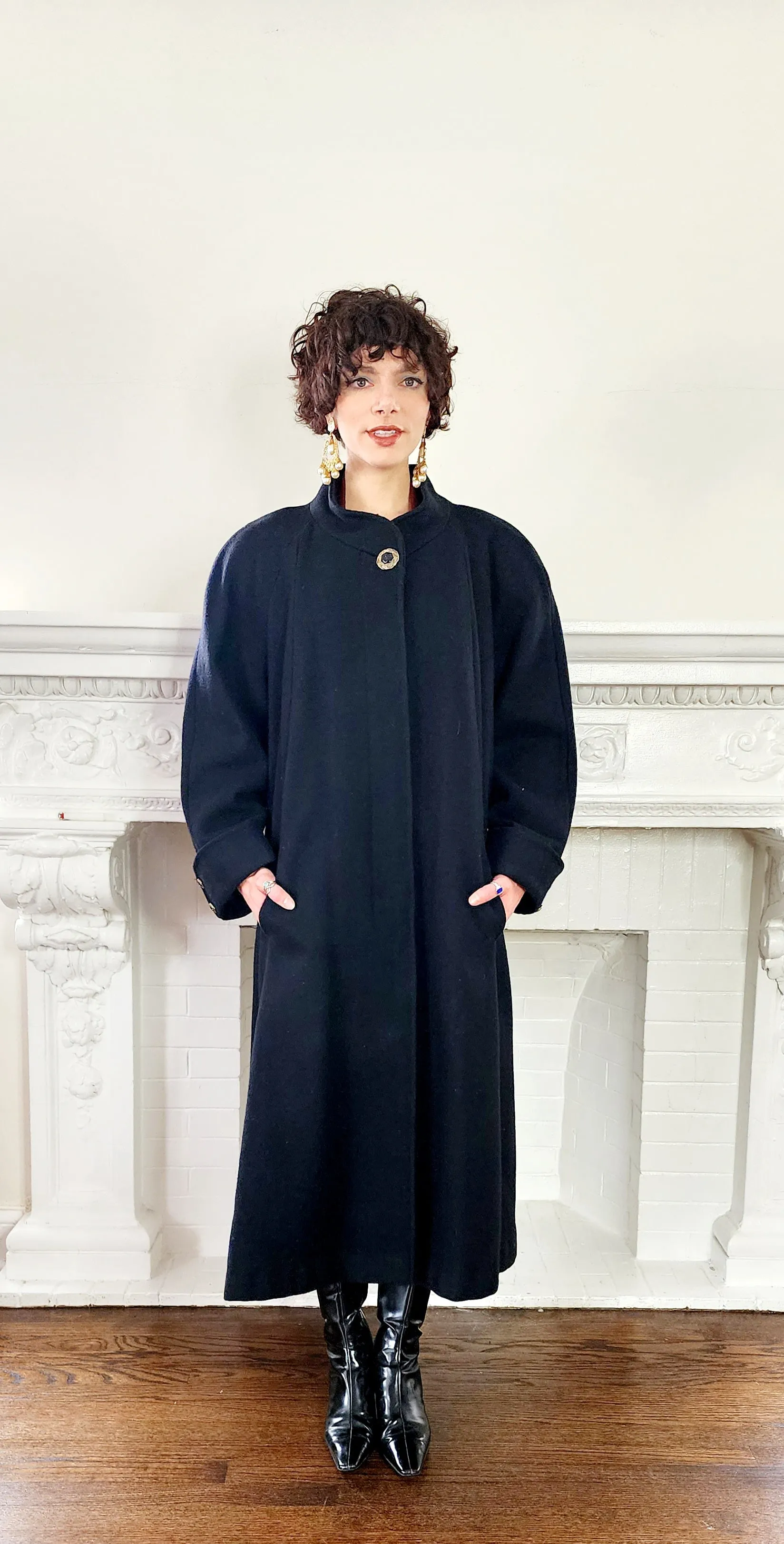80s Black Wool Swing Coat by Worthington Woman Plus Size XXL