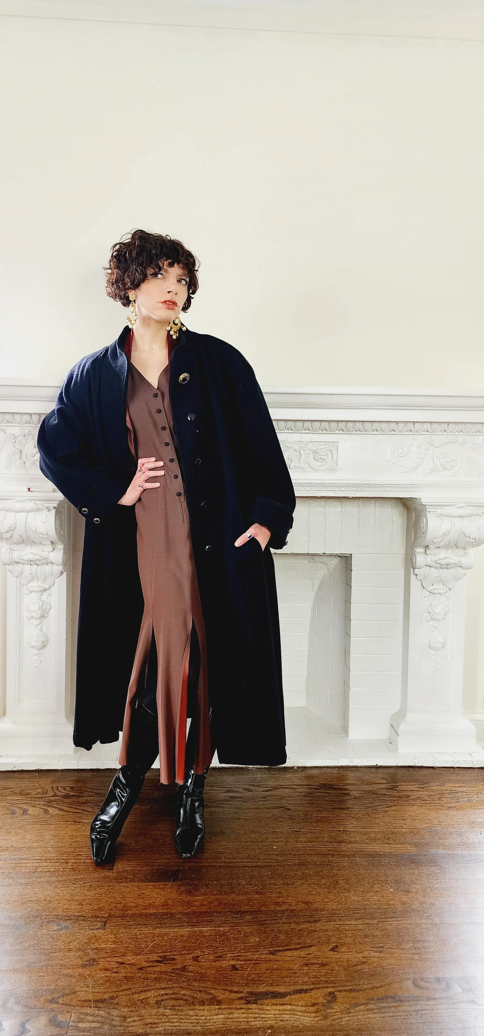 80s Black Wool Swing Coat by Worthington Woman Plus Size XXL