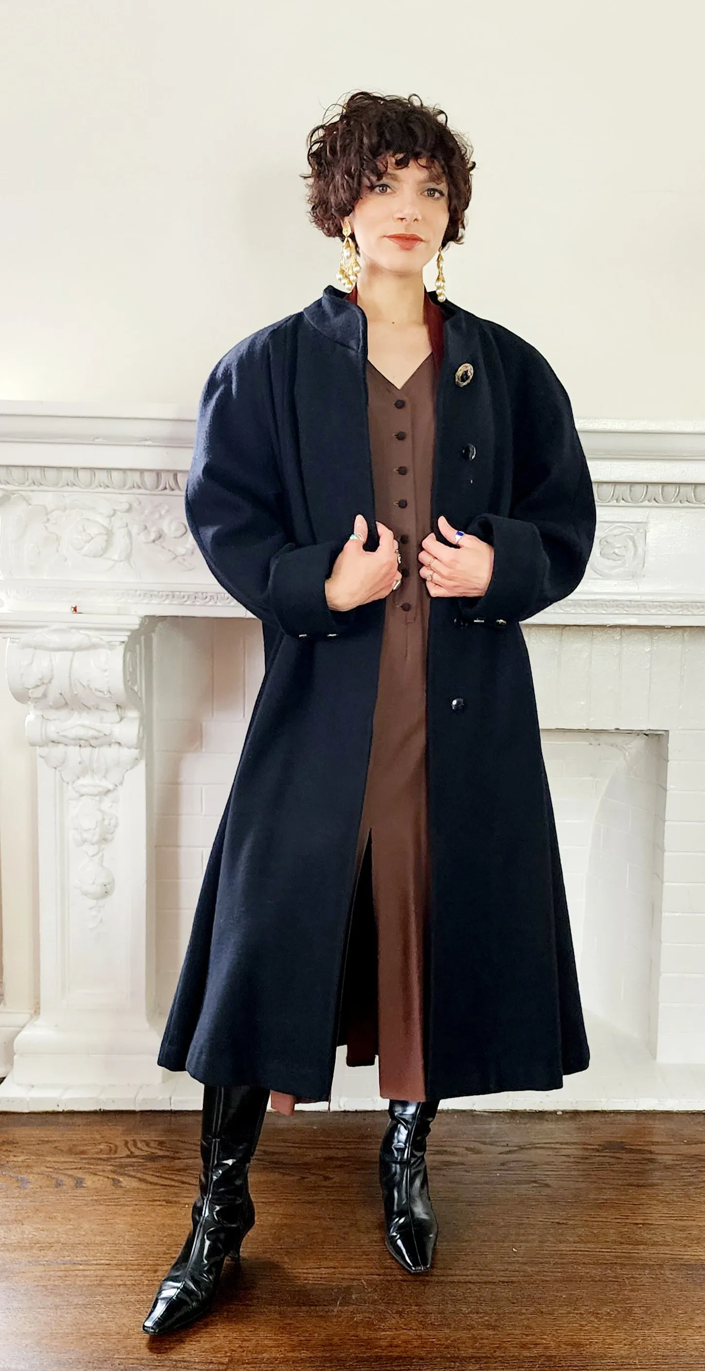80s Black Wool Swing Coat by Worthington Woman Plus Size XXL