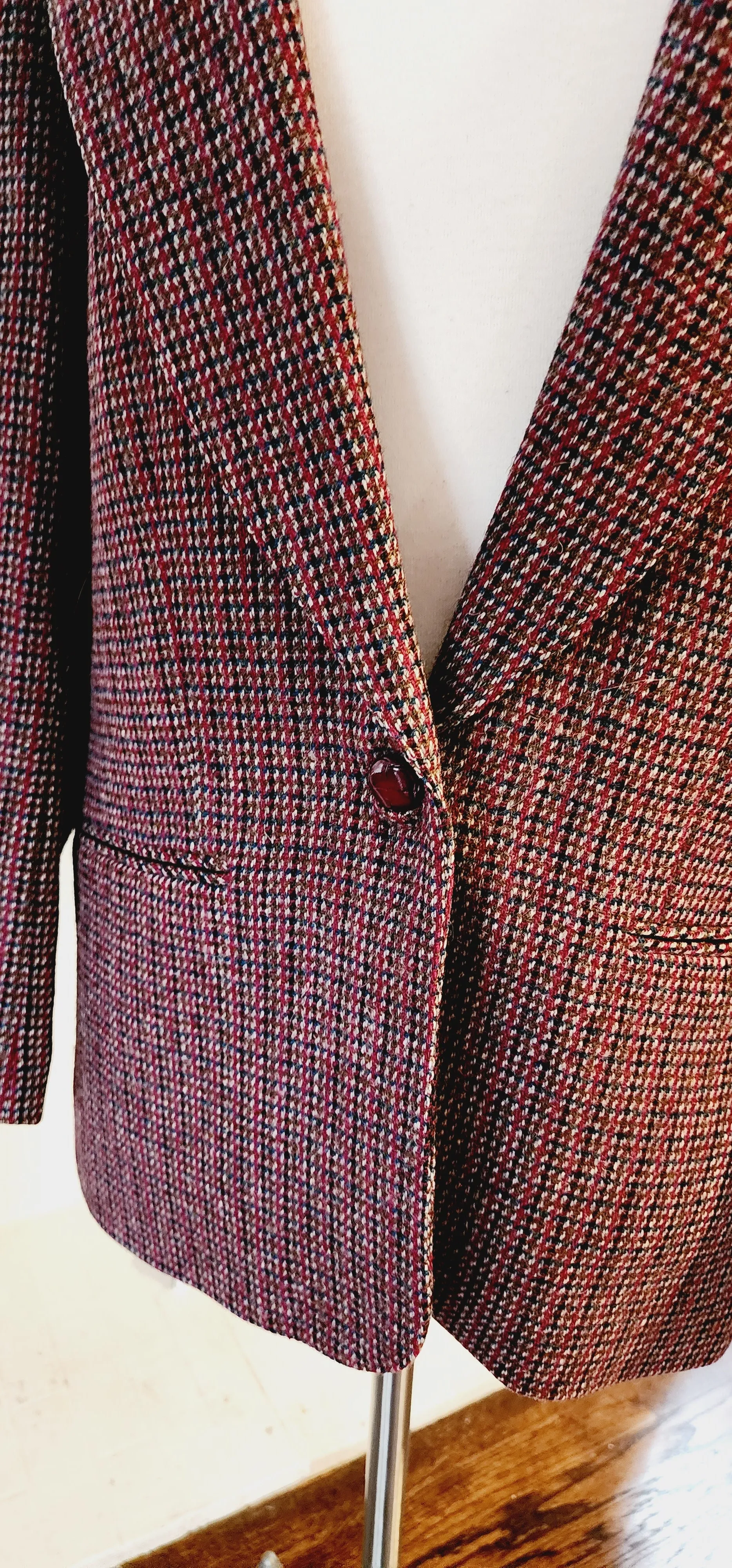80s Giorgio Sant Angelo Plaid Wool Blazer in Purple Red / M