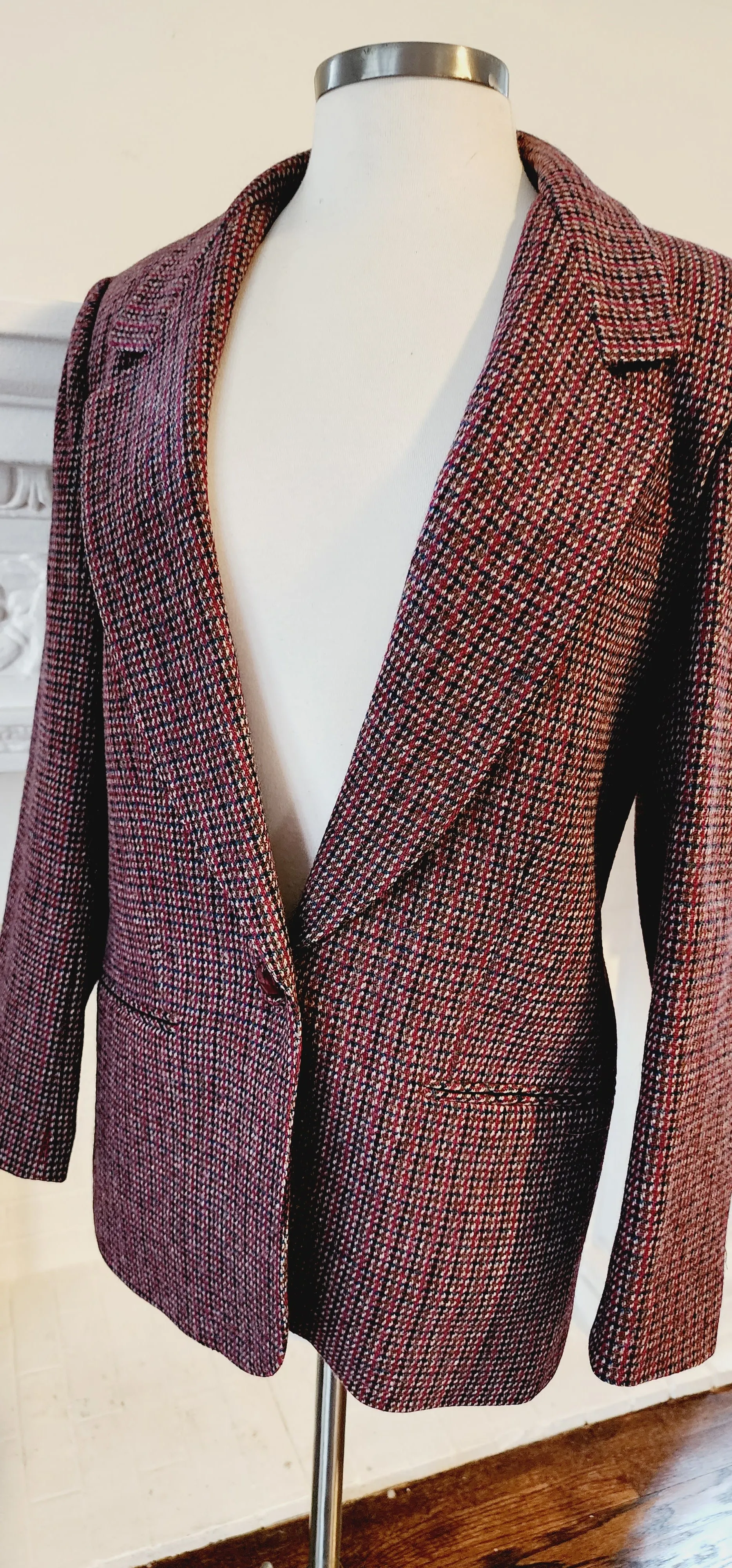 80s Giorgio Sant Angelo Plaid Wool Blazer in Purple Red / M