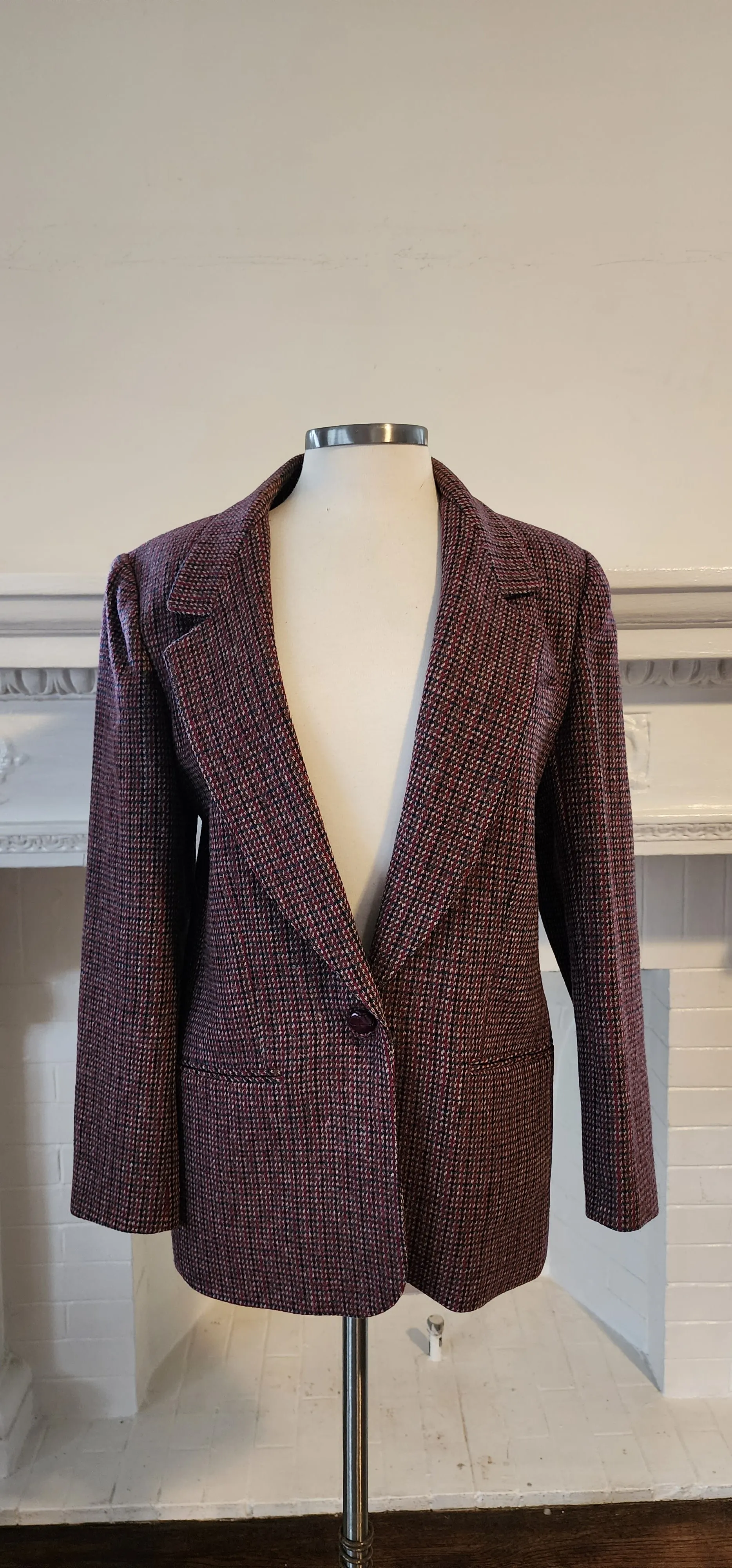 80s Giorgio Sant Angelo Plaid Wool Blazer in Purple Red / M