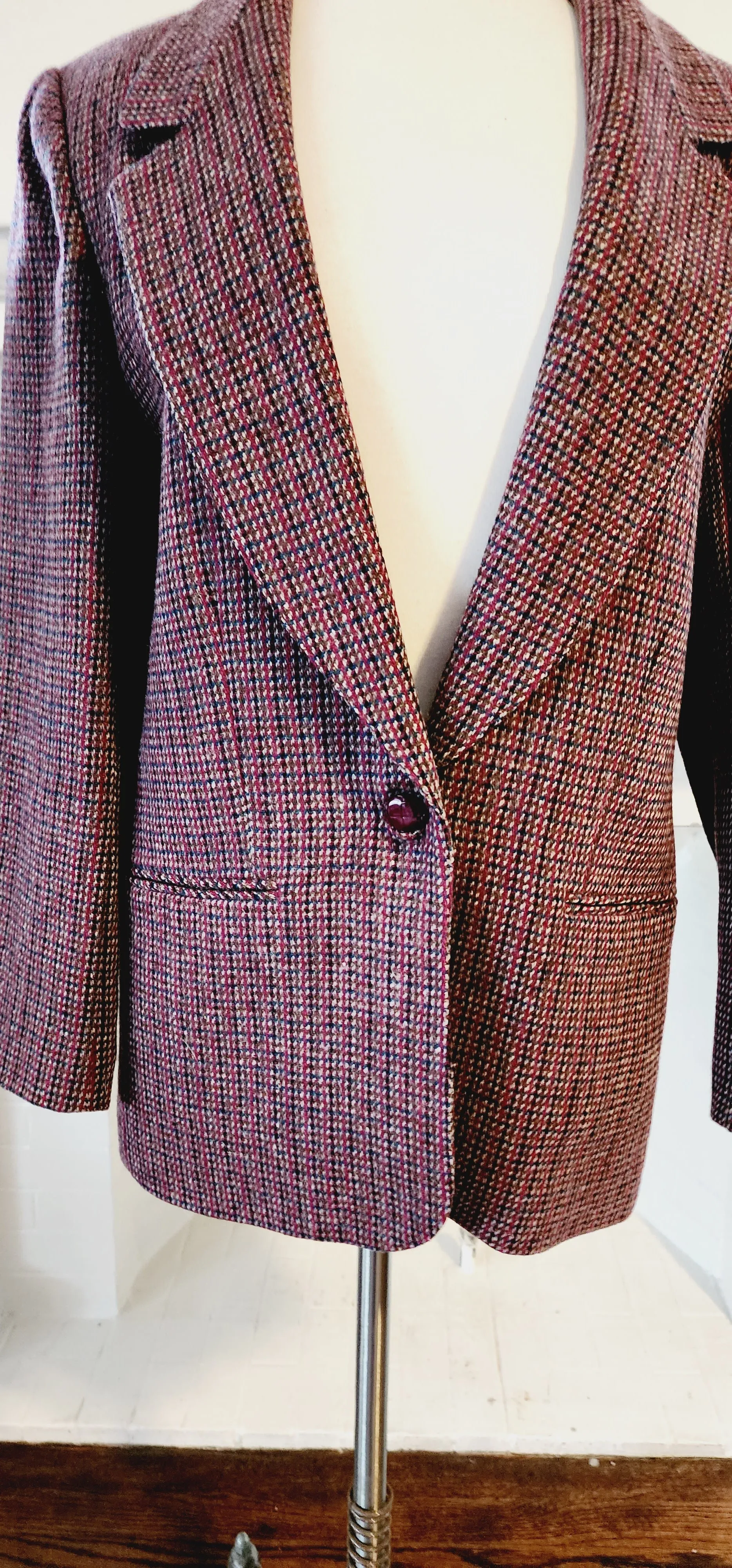 80s Giorgio Sant Angelo Plaid Wool Blazer in Purple Red / M