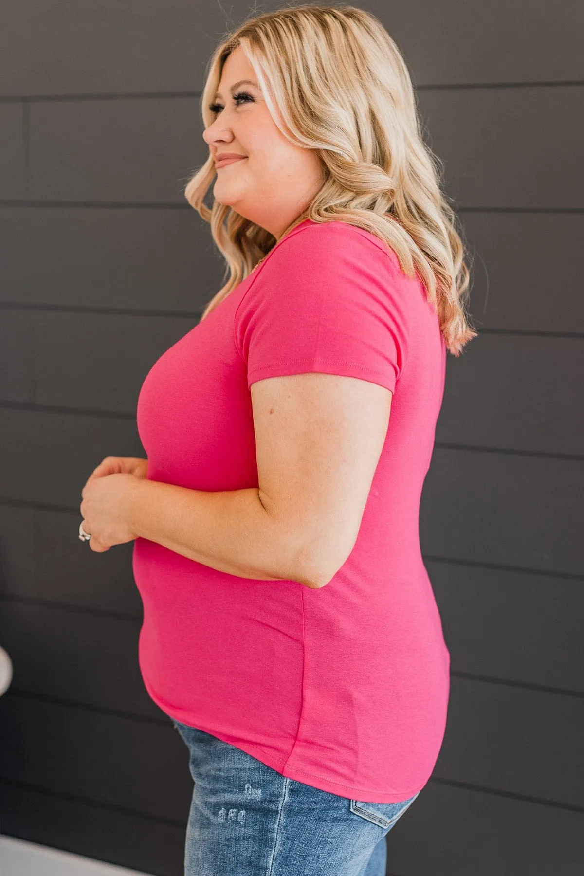 Above It All Short Sleeve Top- Fuchsia