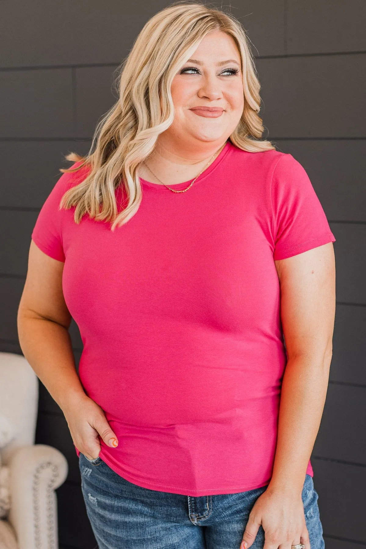 Above It All Short Sleeve Top- Fuchsia