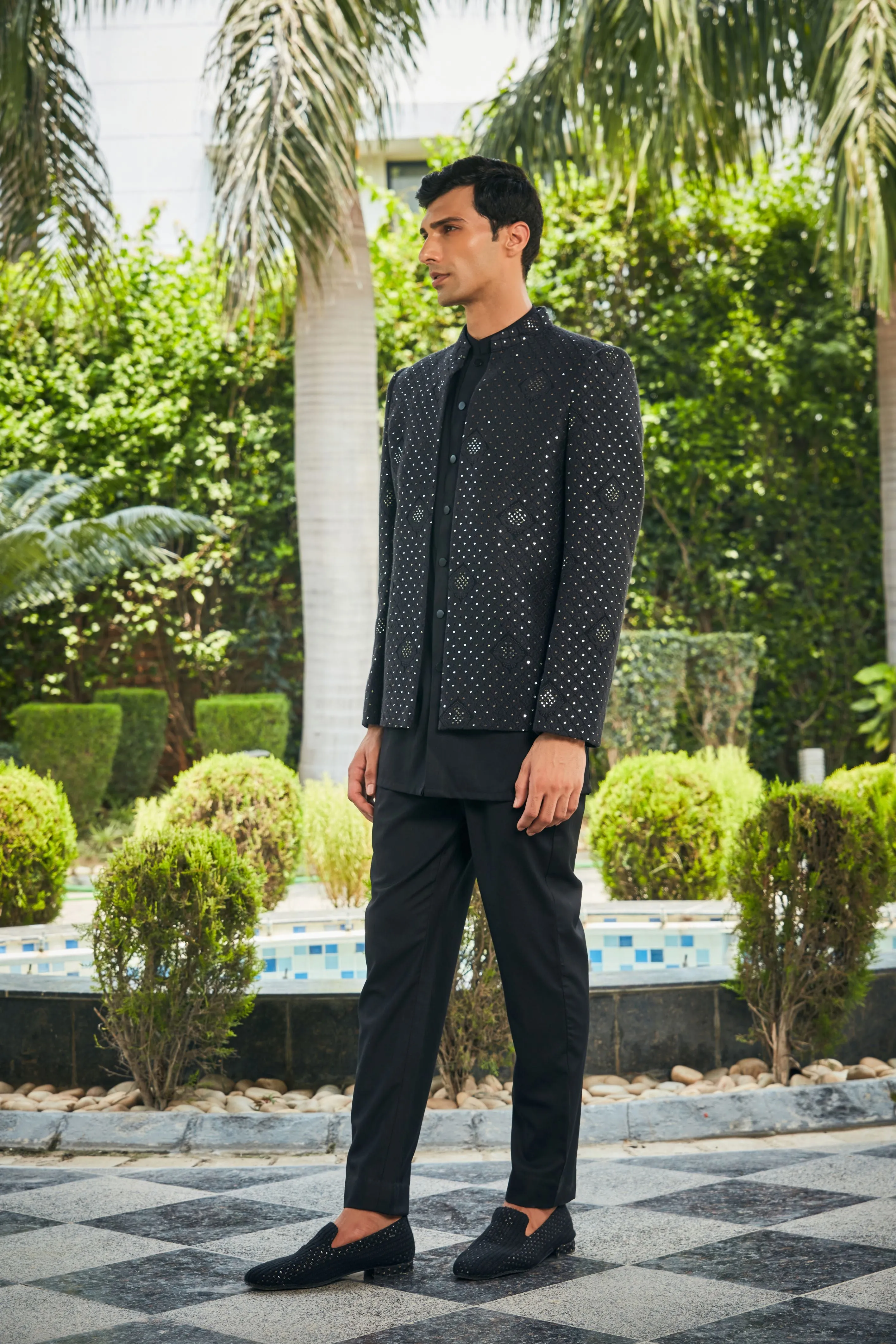 Adhrit Open Jacket with Kurta Set