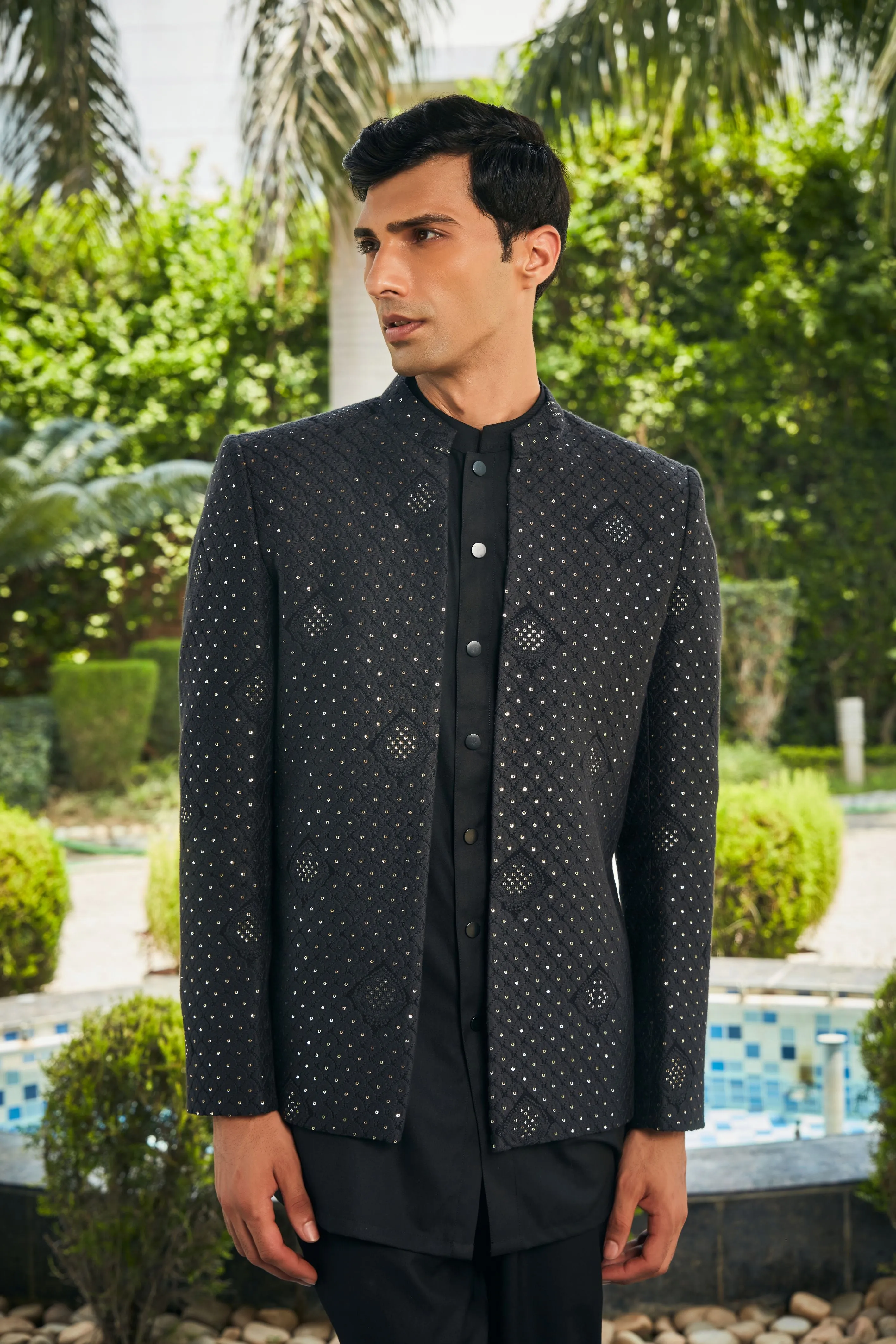 Adhrit Open Jacket with Kurta Set