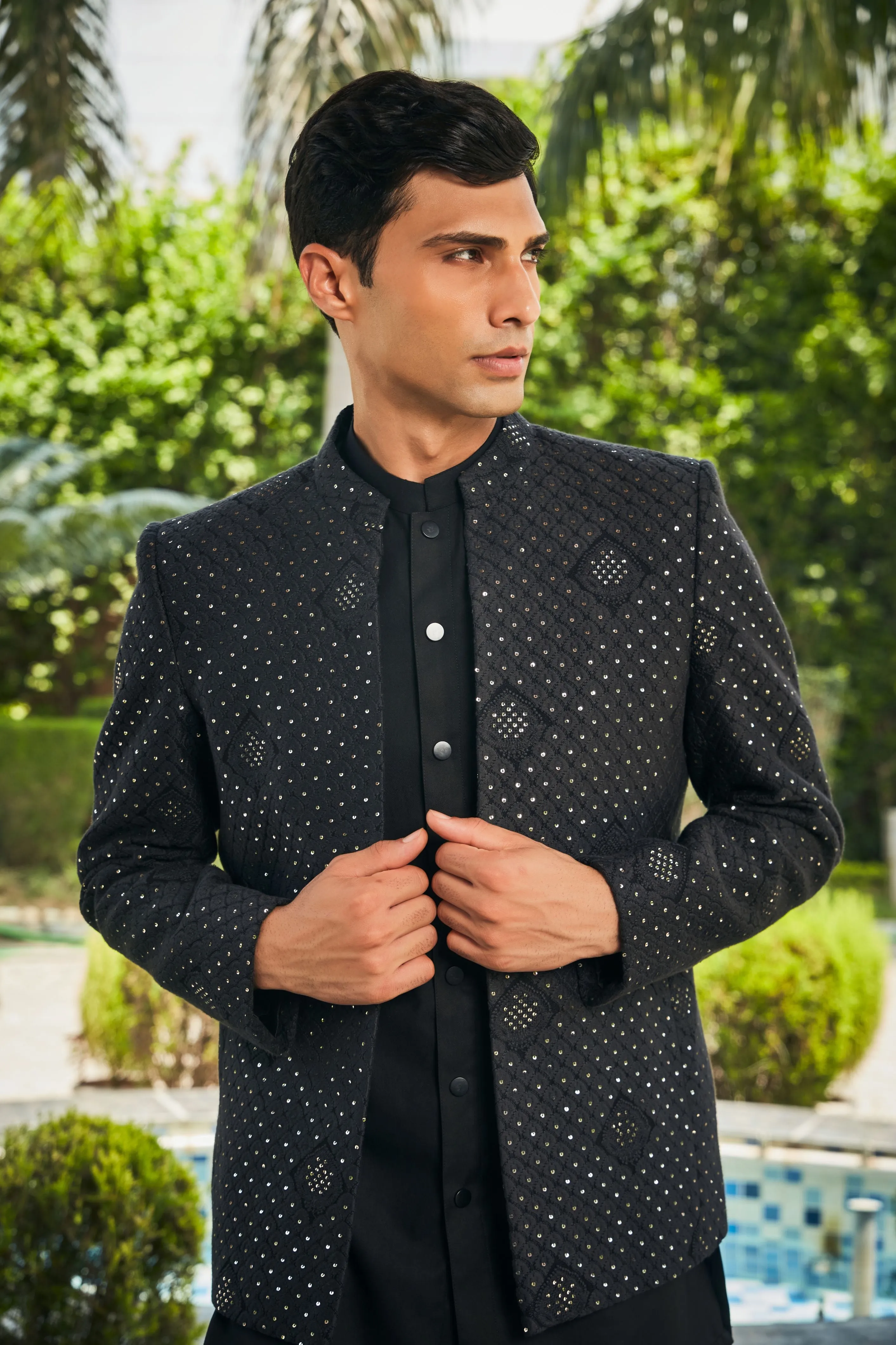 Adhrit Open Jacket with Kurta Set