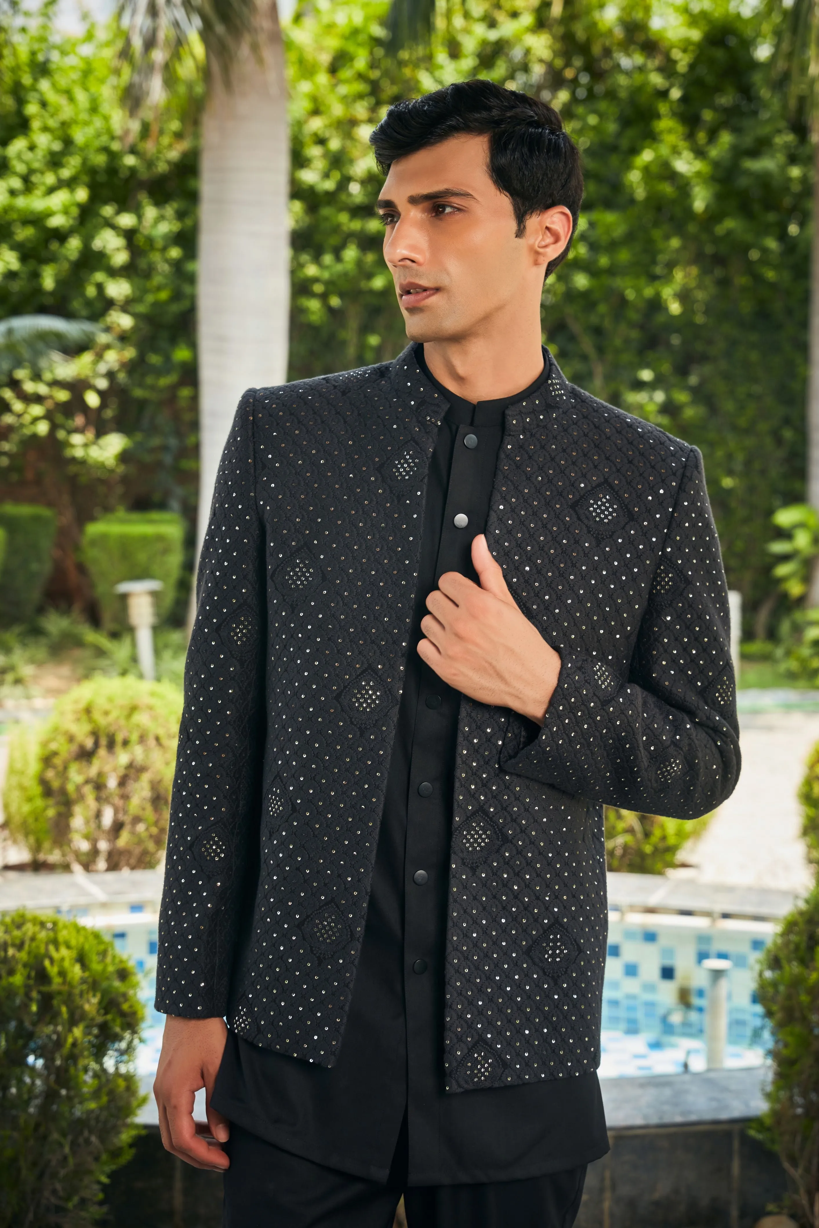 Adhrit Open Jacket with Kurta Set