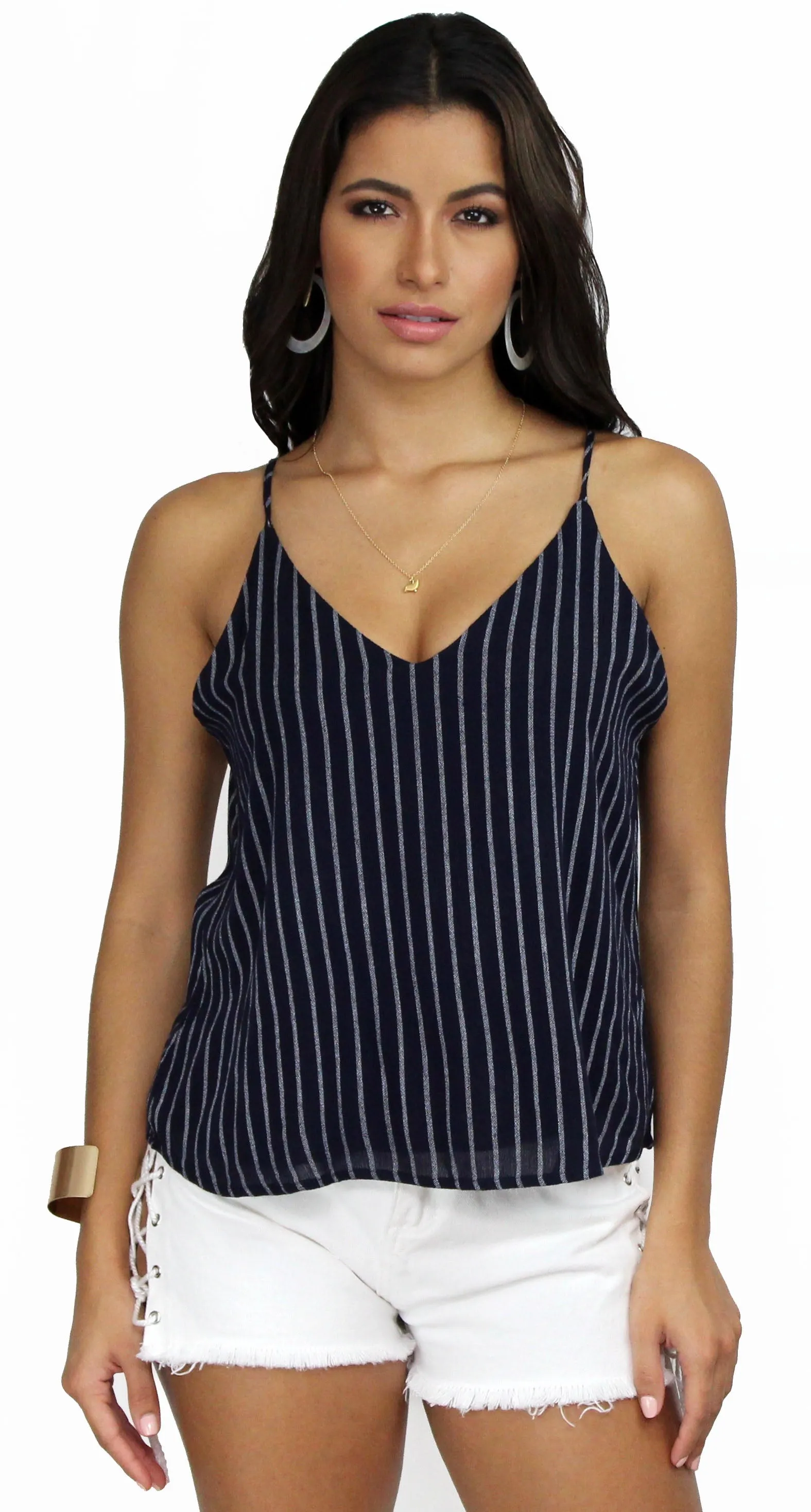 Adrift Navy and White Striped Tank Top