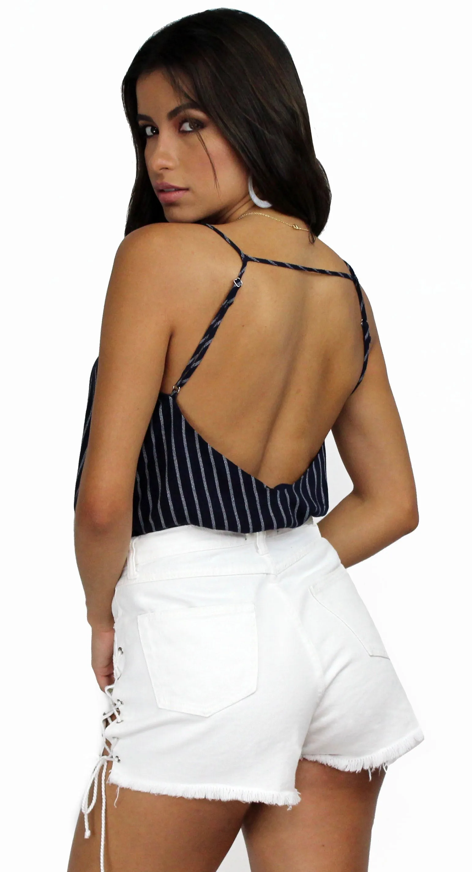 Adrift Navy and White Striped Tank Top