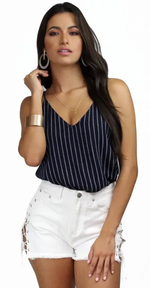 Adrift Navy and White Striped Tank Top