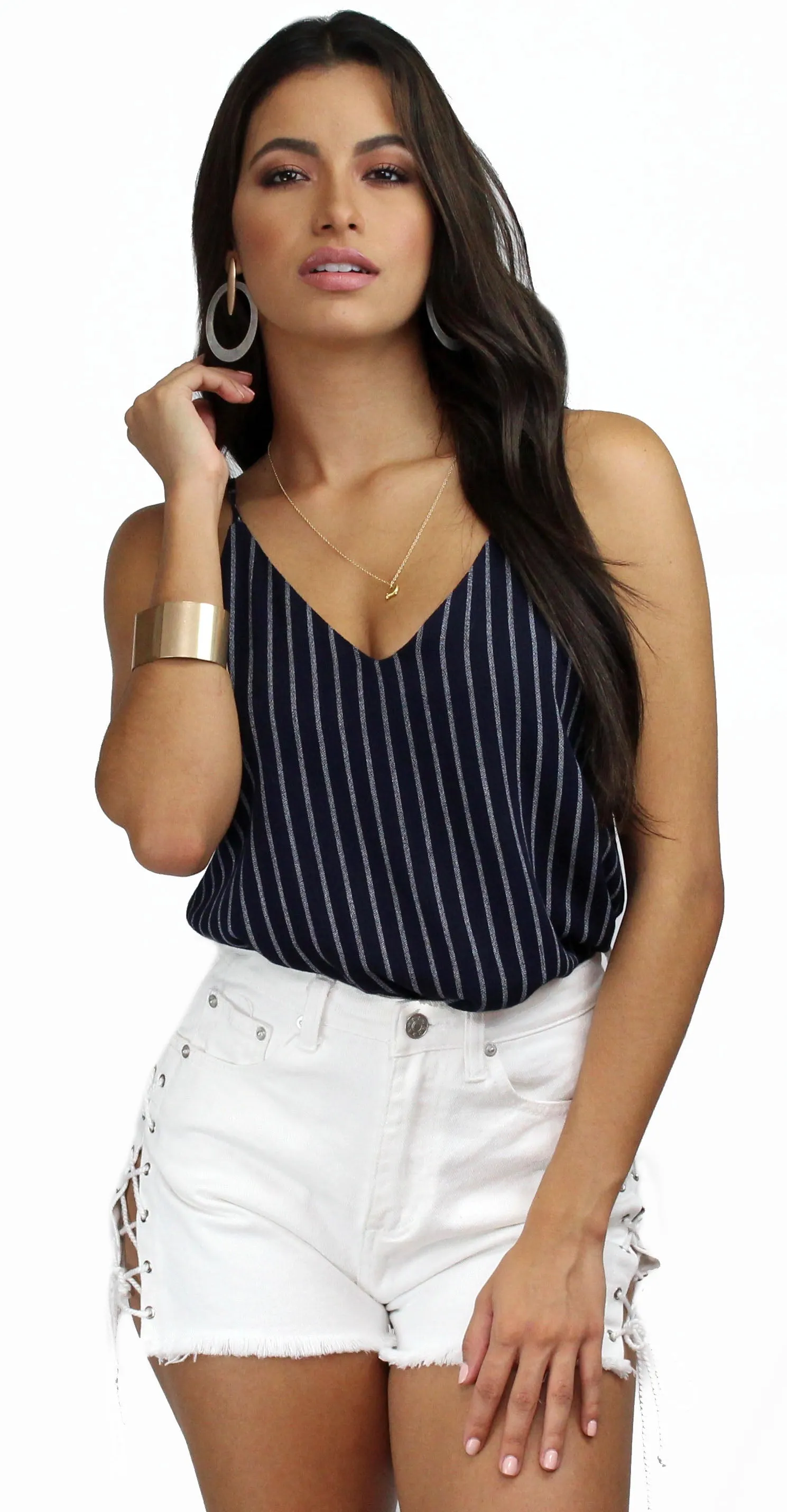 Adrift Navy and White Striped Tank Top
