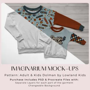 Adult and child Long Sleeve Dolman Sweater Mock Up, Realistic Clothing Mockup for Photoshop and Procreate