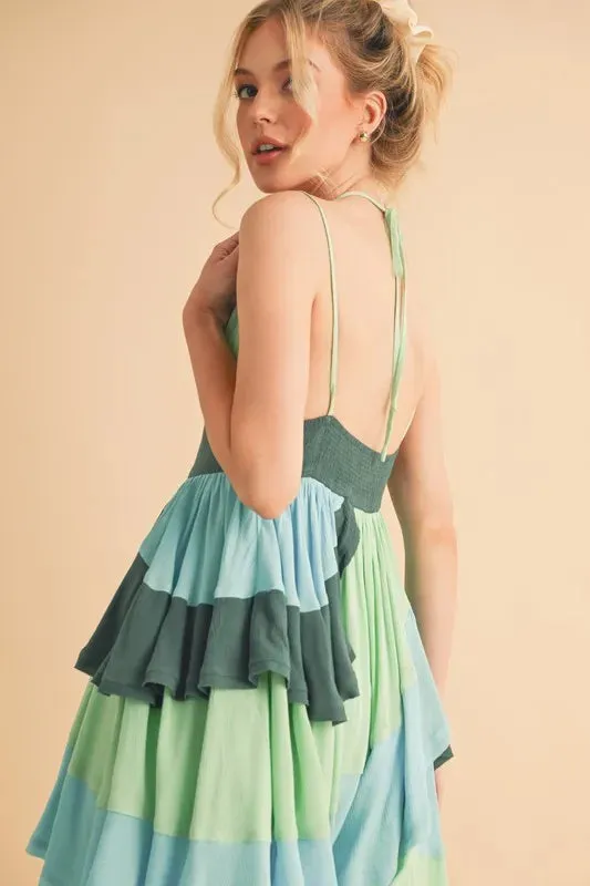 Aemi Co Ruffled Color Block Sleeveless Mini Dress