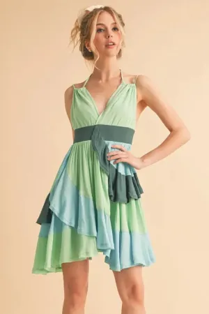 Aemi Co Ruffled Color Block Sleeveless Mini Dress