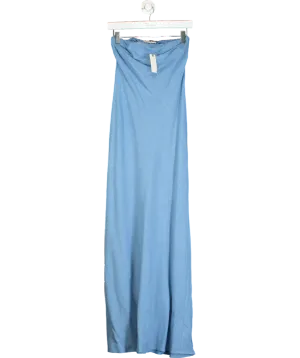 Anthropologie Blue The Fleur Strapless Linen-blend Maxi Slip Dress UK 8