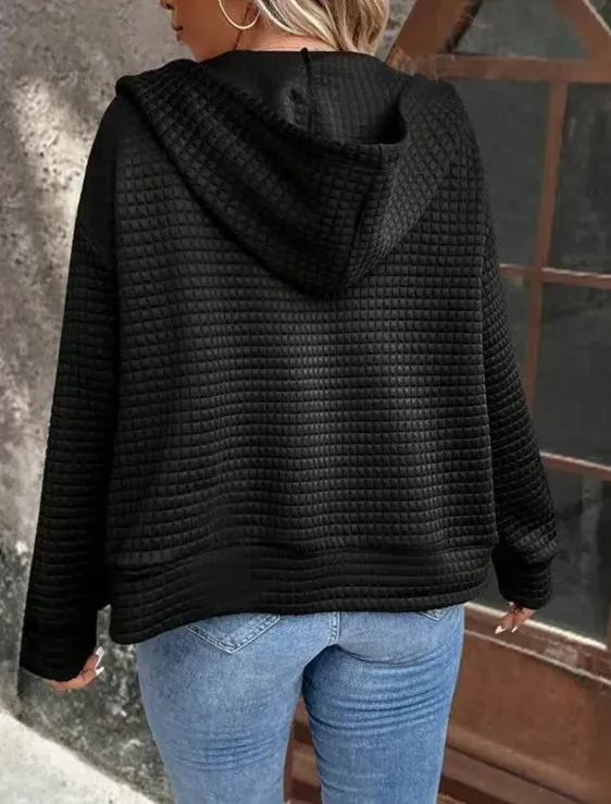 Autumn color pocket hooded zipper Jacket