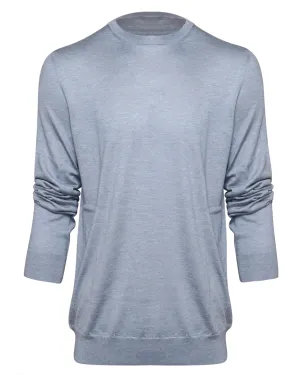 Avio Blue Flamed Silk and Cashmere Blend Crewneck Sweater