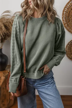 Aya Eyelet Round Neck Long Sleeve Sweatshirt