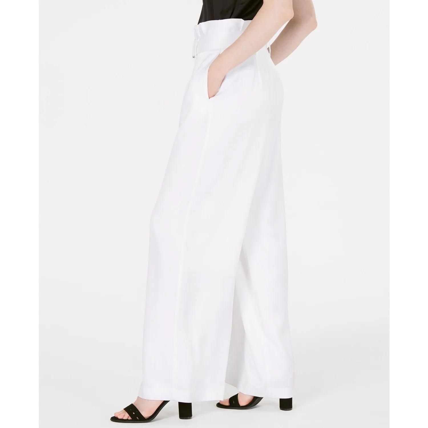 Bar III Satin Belted Paperbag-Waist Wide-Leg Pants