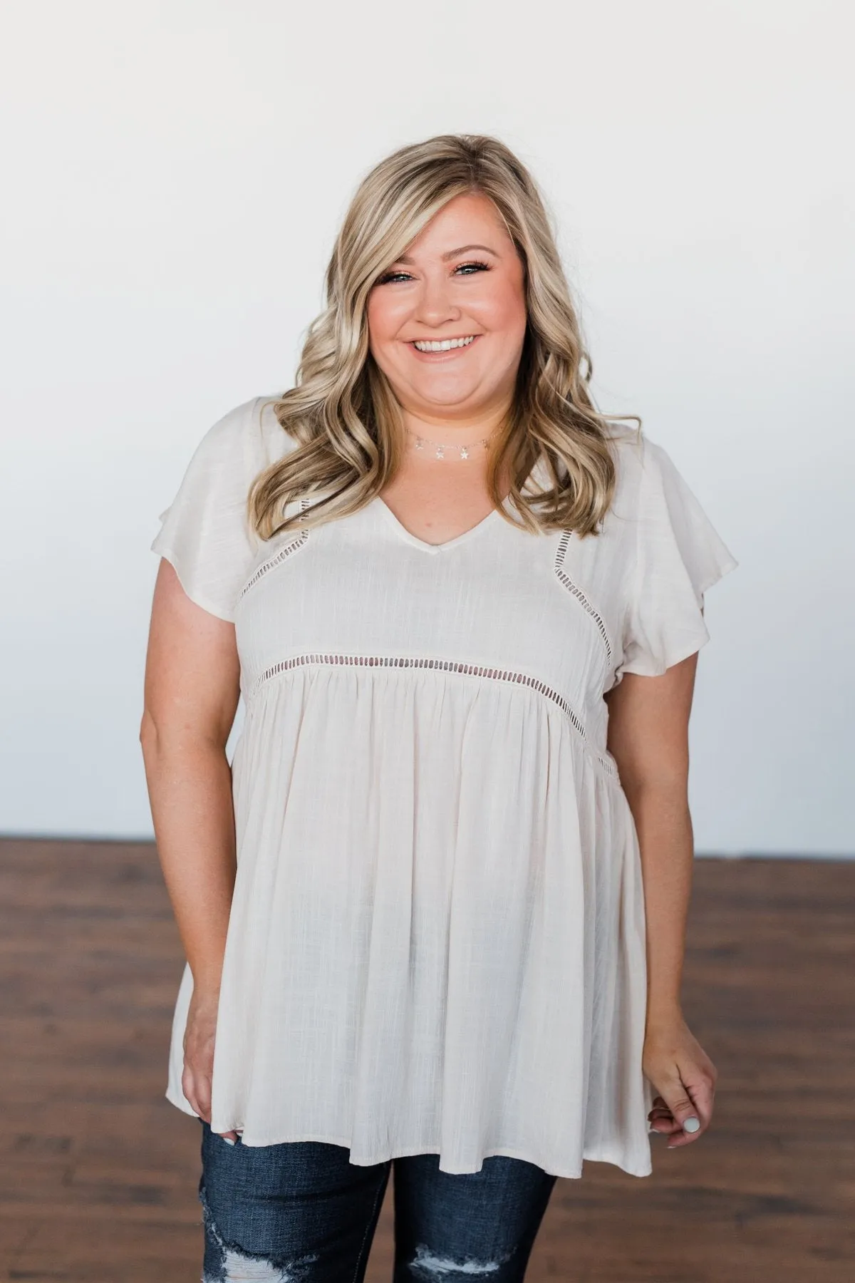 Be Set Free Lace Babydoll Top- Sand