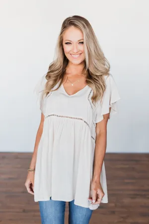 Be Set Free Lace Babydoll Top- Sand