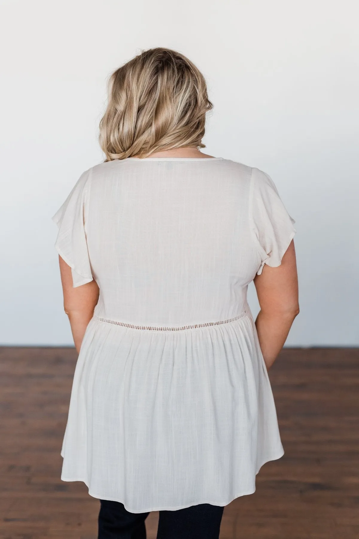 Be Set Free Lace Babydoll Top- Sand