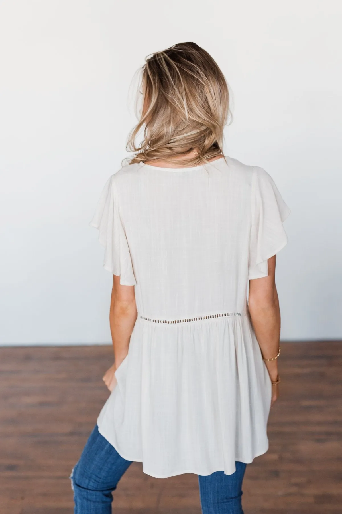 Be Set Free Lace Babydoll Top- Sand