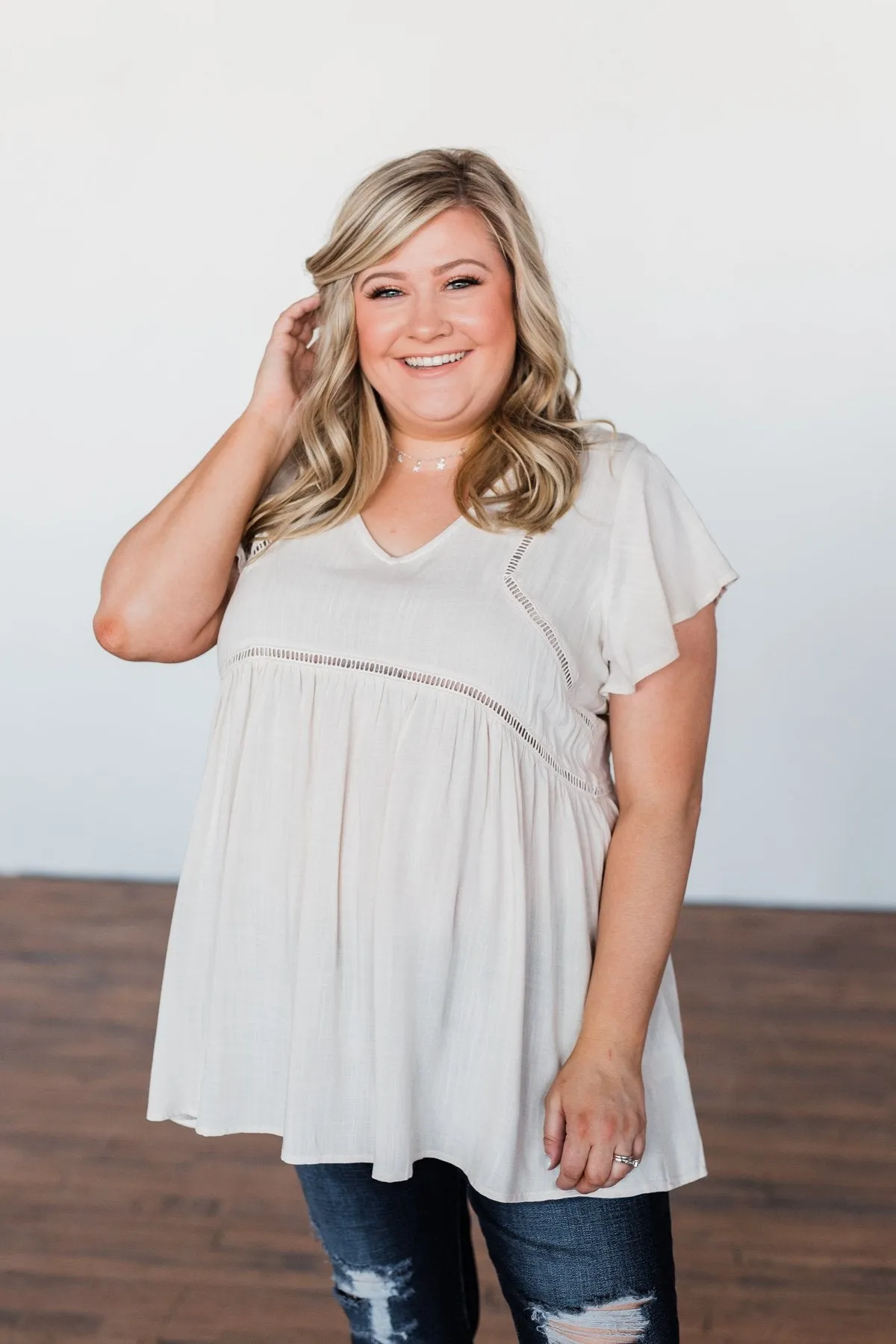 Be Set Free Lace Babydoll Top- Sand