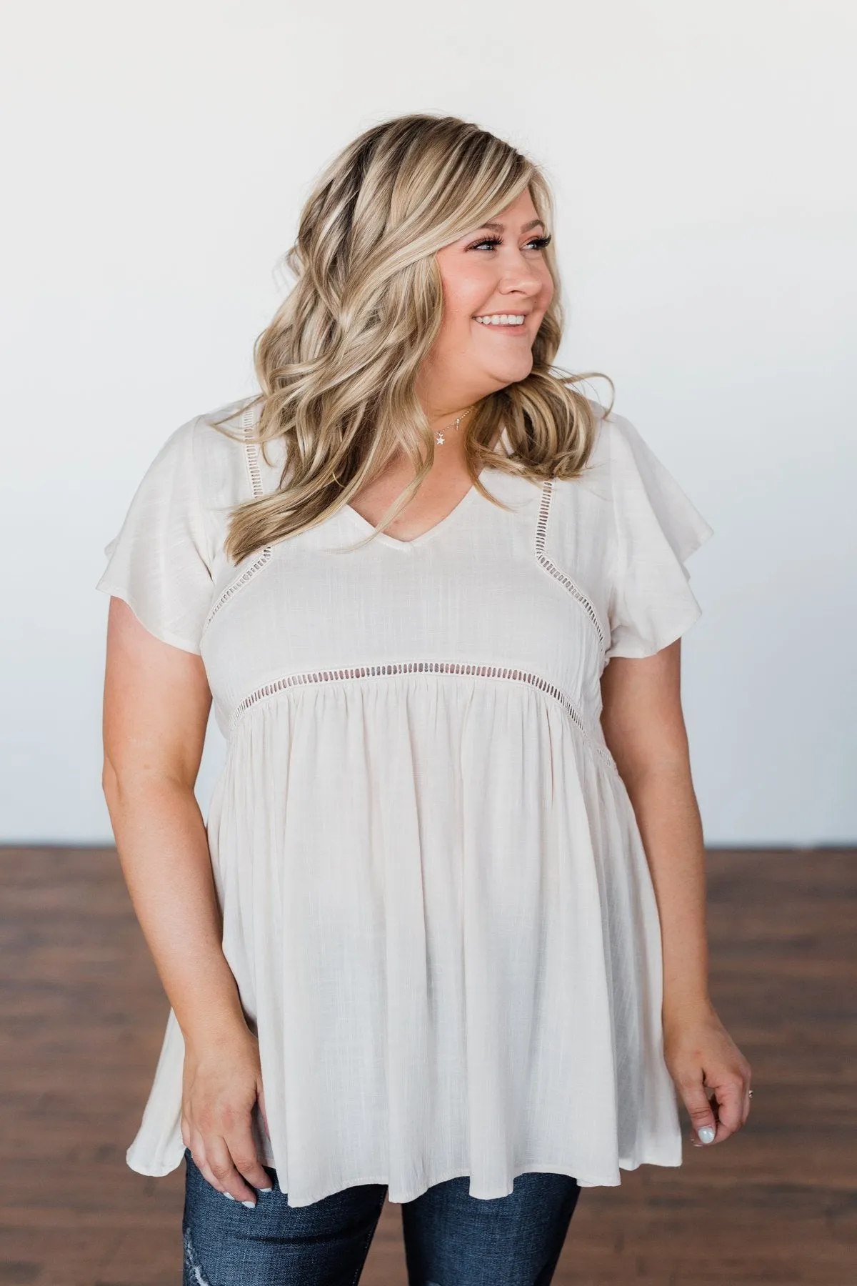 Be Set Free Lace Babydoll Top- Sand