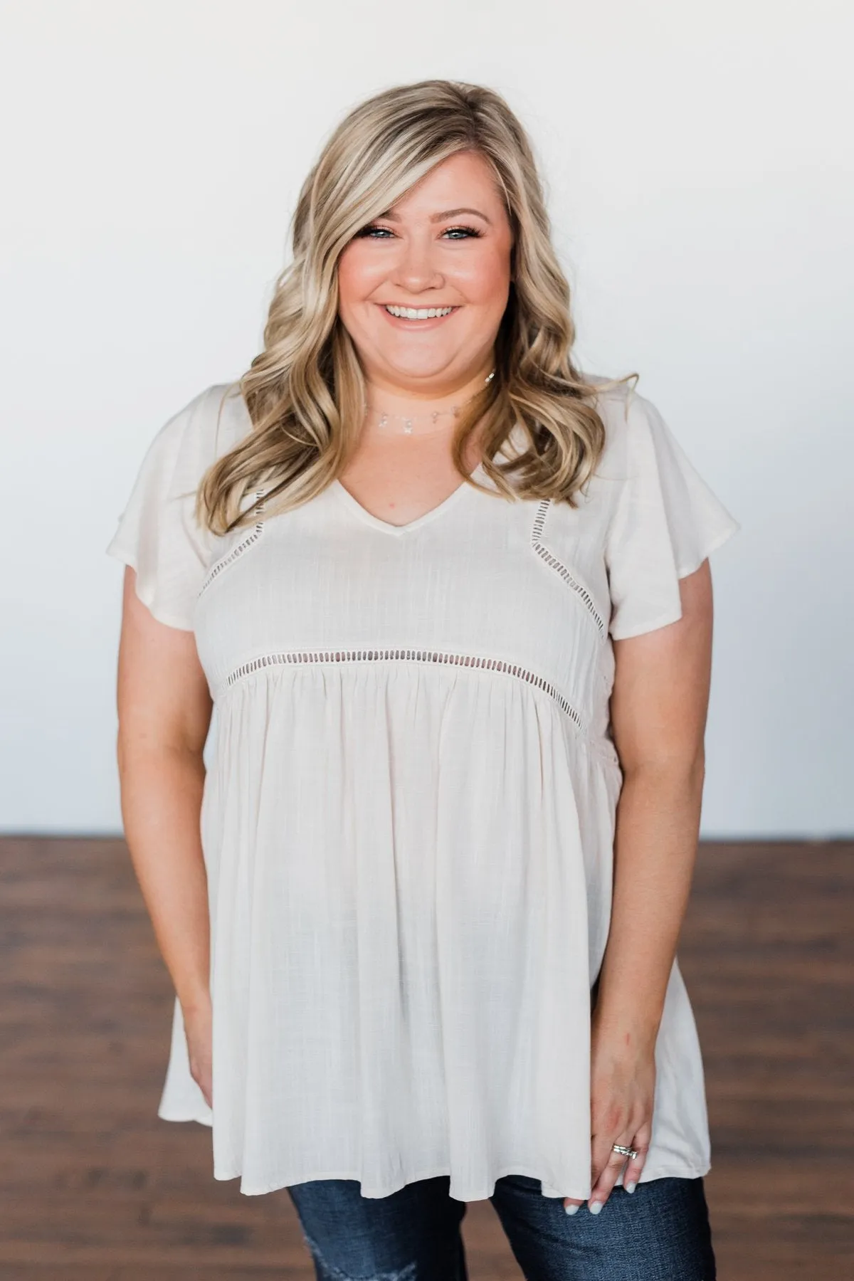 Be Set Free Lace Babydoll Top- Sand