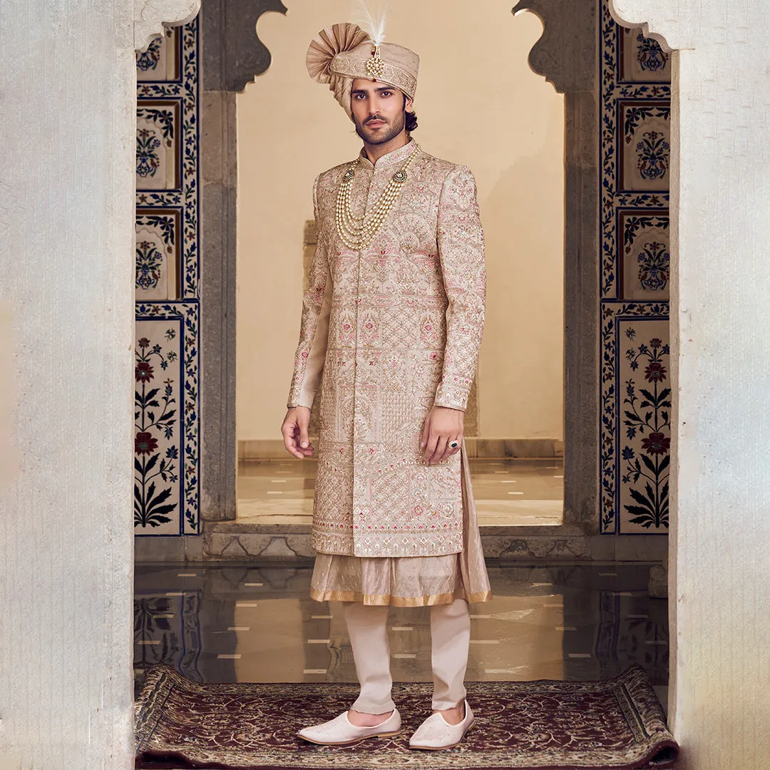 Beige Champagne Sherwani for Men