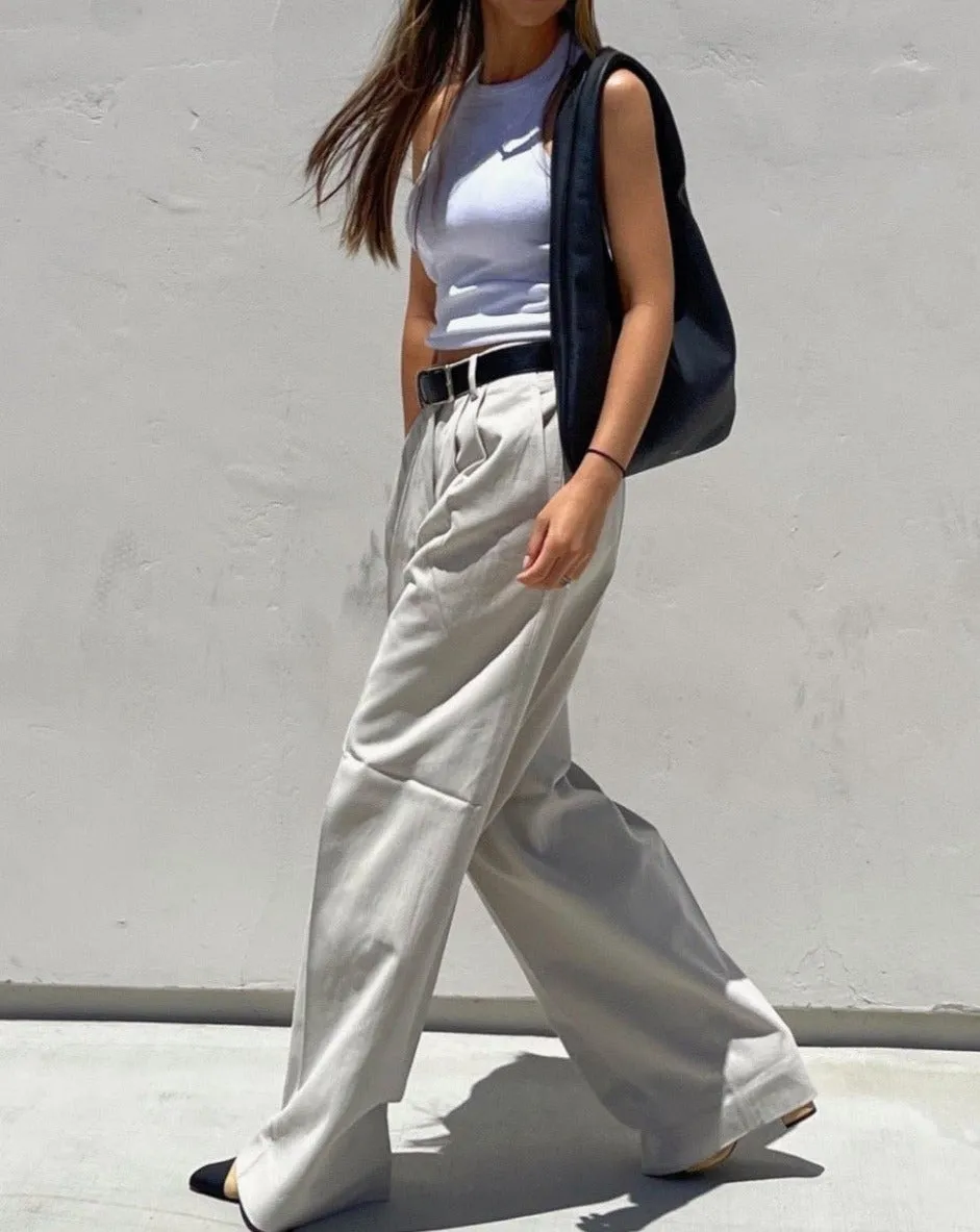 Beige Twill Cotton Pants