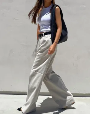 Beige Twill Cotton Pants