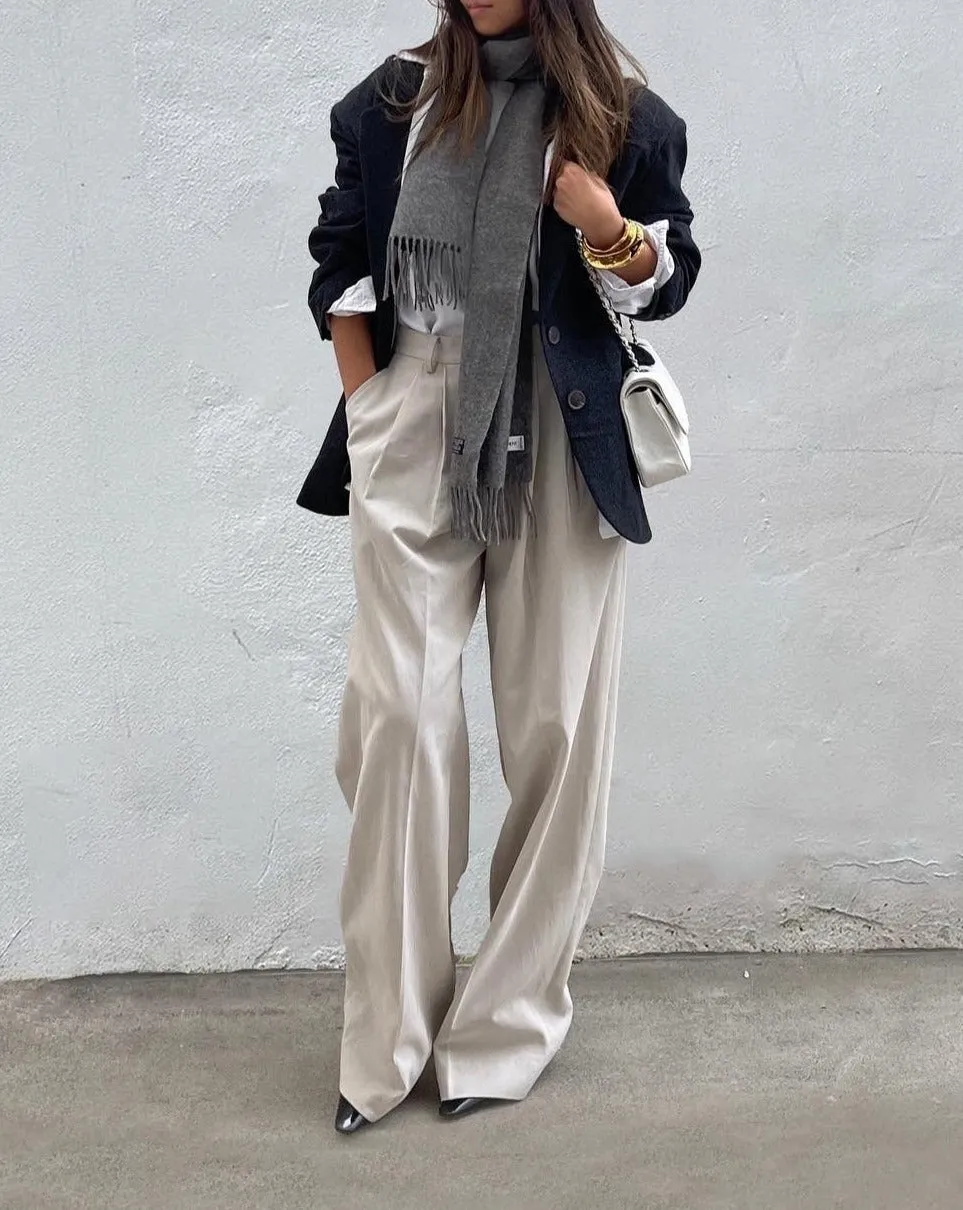 Beige Twill Cotton Pants