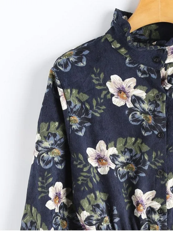 BerryBetty - Cute Floral Corduroy Long Sleeve Dress