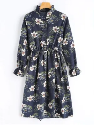 BerryBetty - Cute Floral Corduroy Long Sleeve Dress